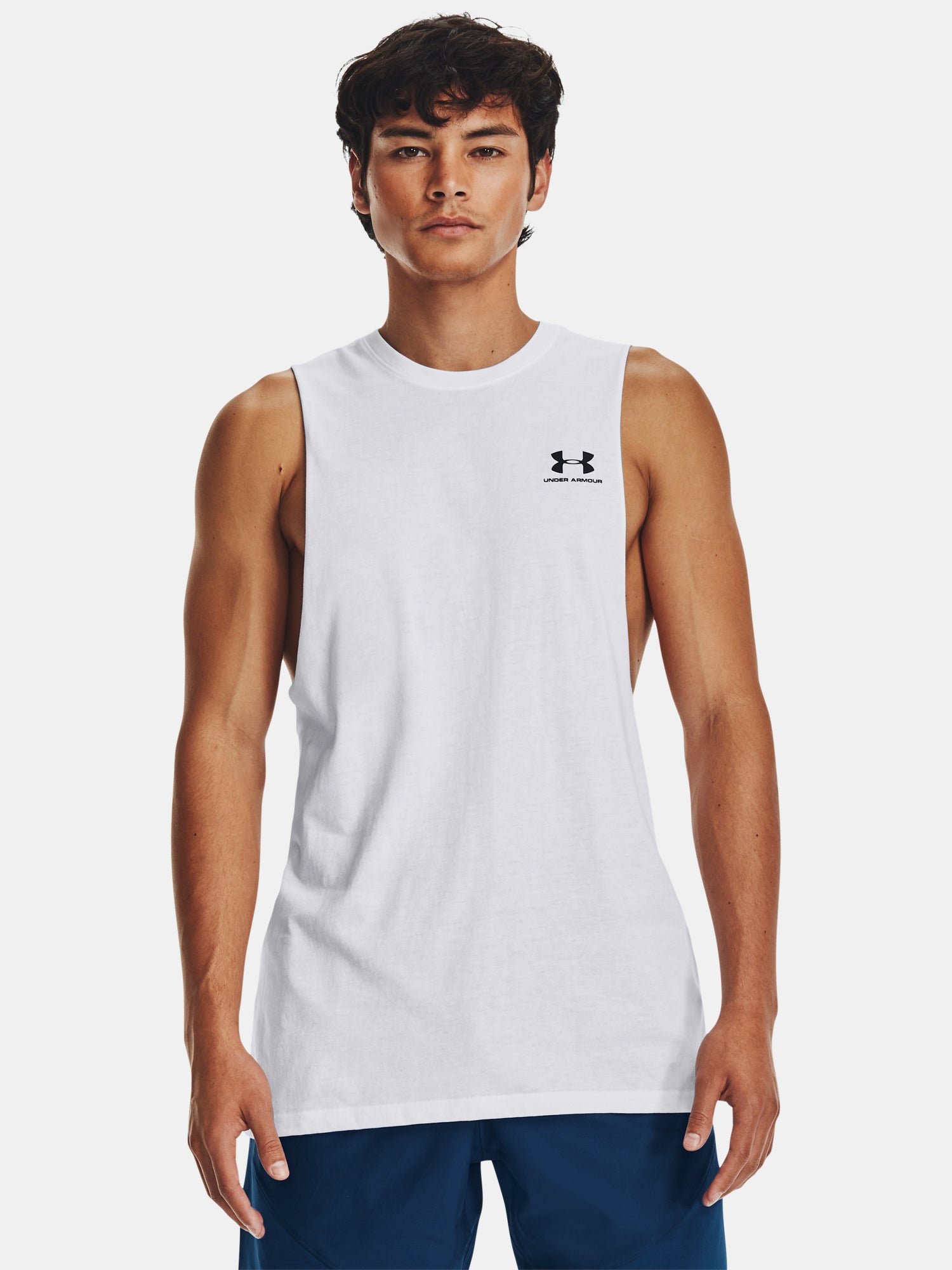 Férfi atléta Under Armour UA LEFT CHEST CUT OFF TANK-WHT