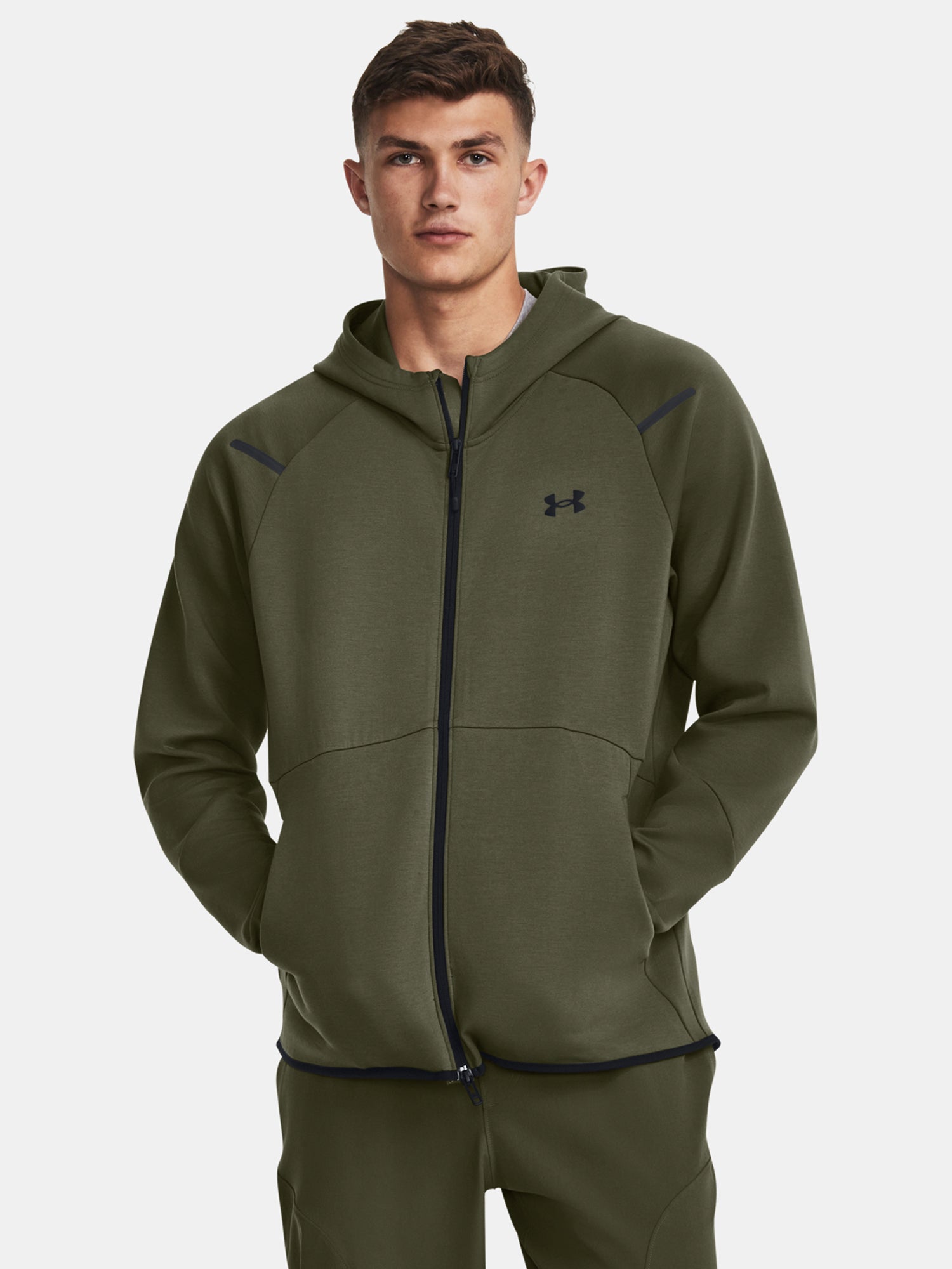 Under Armour Férfi UA Unstoppable Flc FZ Pulóver zöld