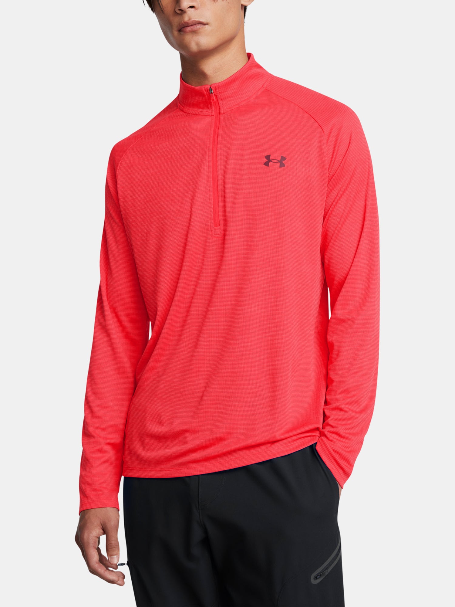Under Armour Férfi UA Tech Textured 1/2 Zip-RED póló Hosszú ujjú póló
