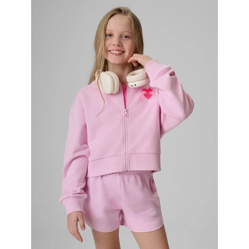 Girls' loose sweatshirt with hood 4F gyerek