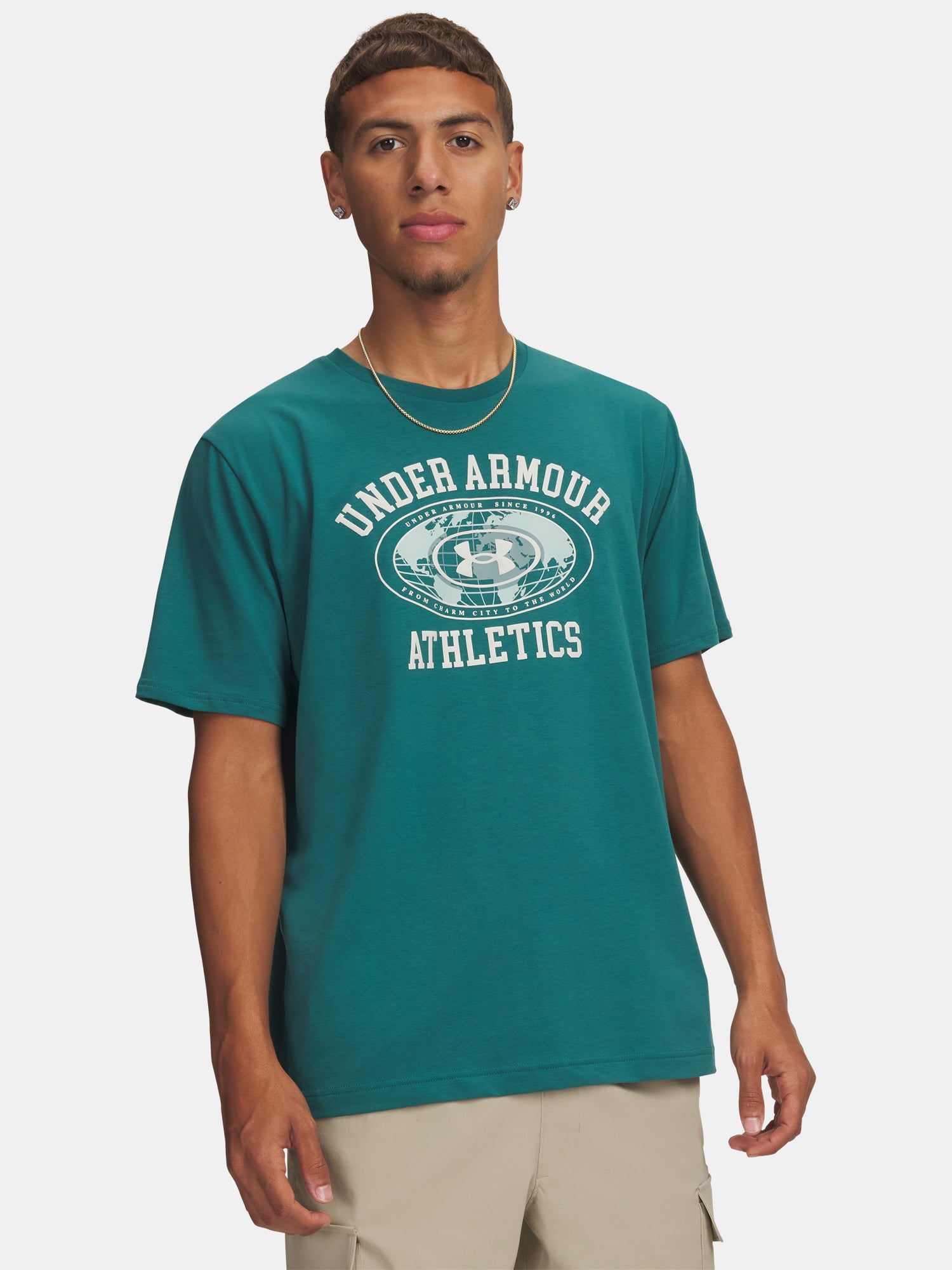 Férfi póló Under Armour UA M 60/40S ARMOR GLOBE SS-GRN