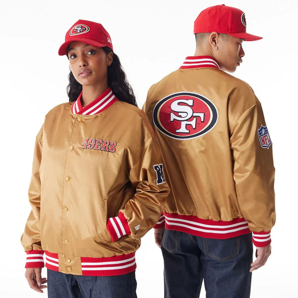 New Era San Francisco 49Ers NFL Beige Satin Bomber kabát