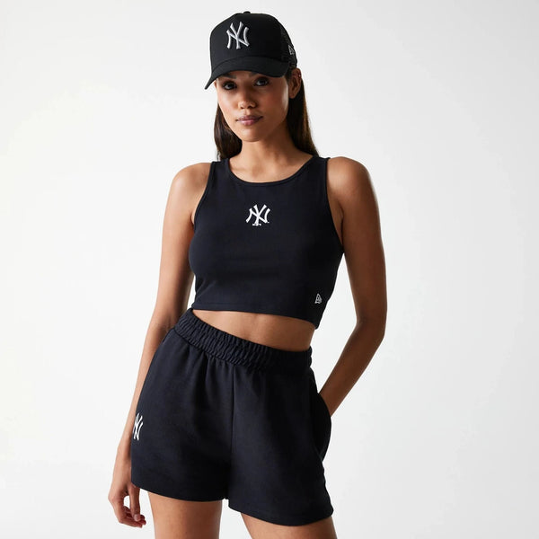 New York Yankees Womens MLB Midi League Essential Black Crop Tank Top