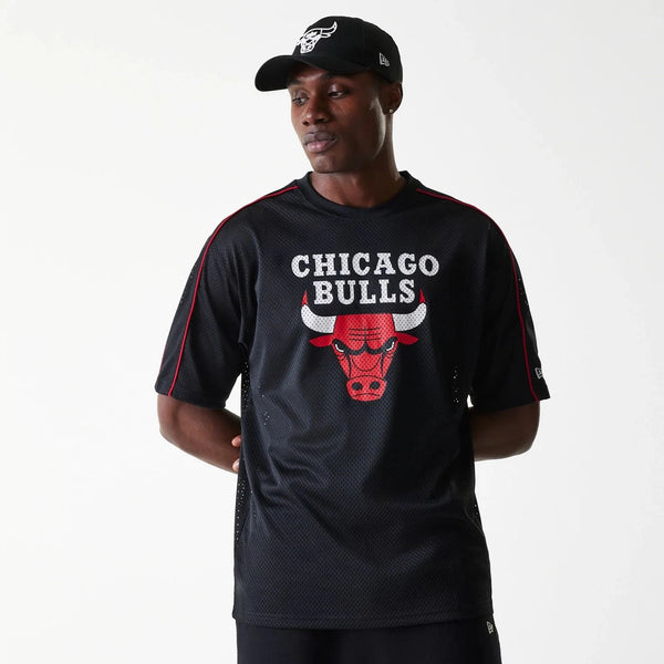 New Era Chicago Bulls NBA Piping Black Oversized Mesh póló