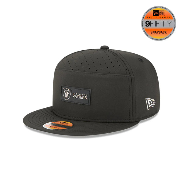 New Era Men's Black Las Vegas Raiders 2025 Sideline Split Panel 9FIFTY Snapback Hat - baseball sapka