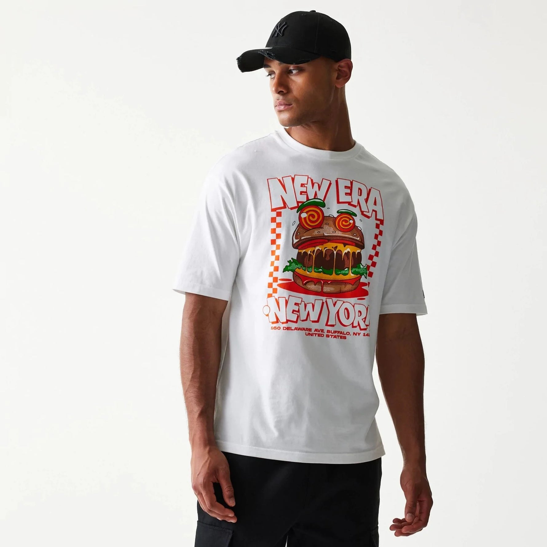 New Era Burger Food Graphic White Oversized Póló
