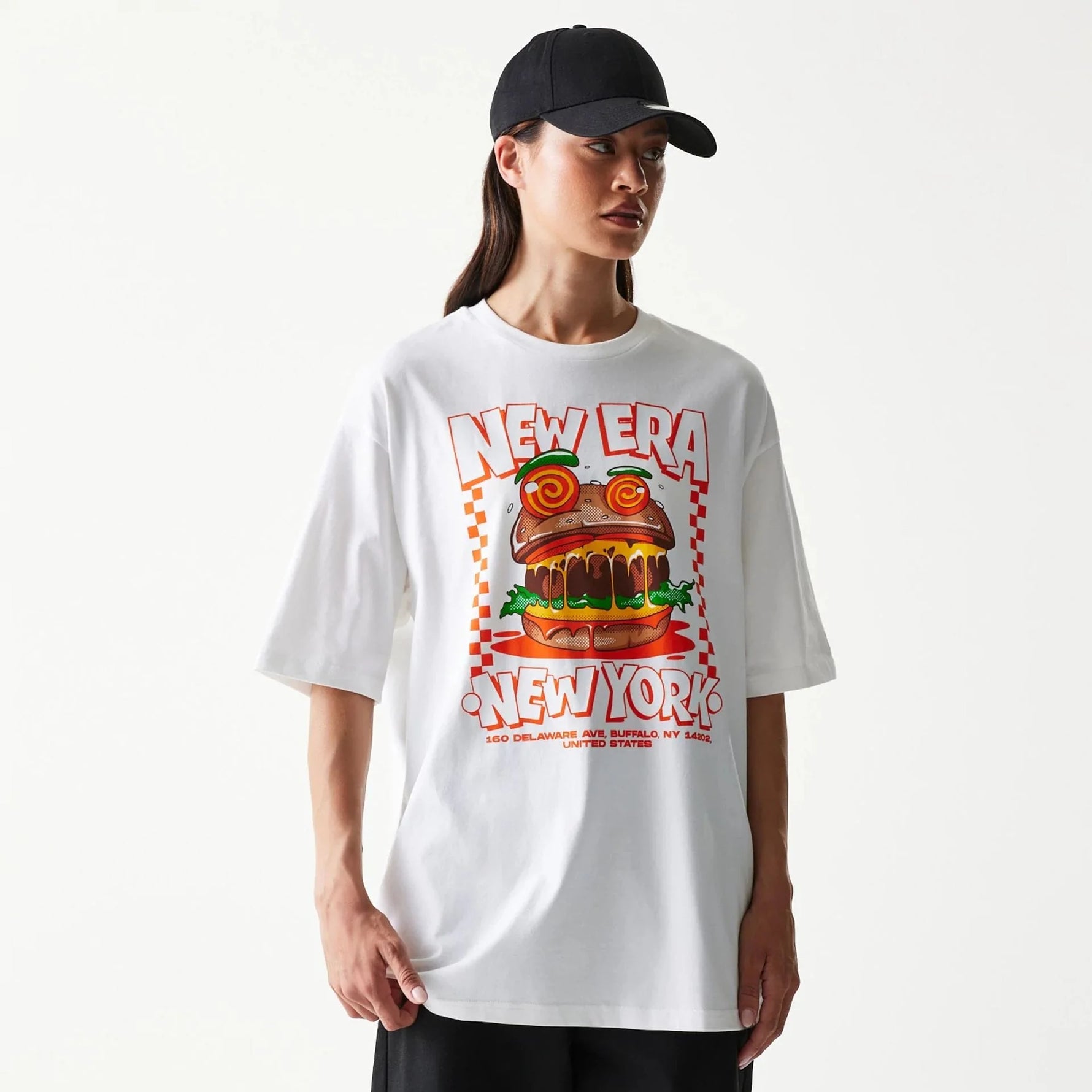New Era Burger Food Graphic White Oversized Póló