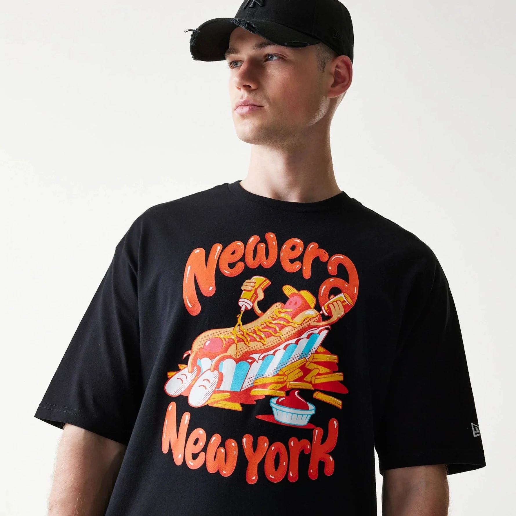 New Era Hotdog Food Graphic Black Oversized Póló