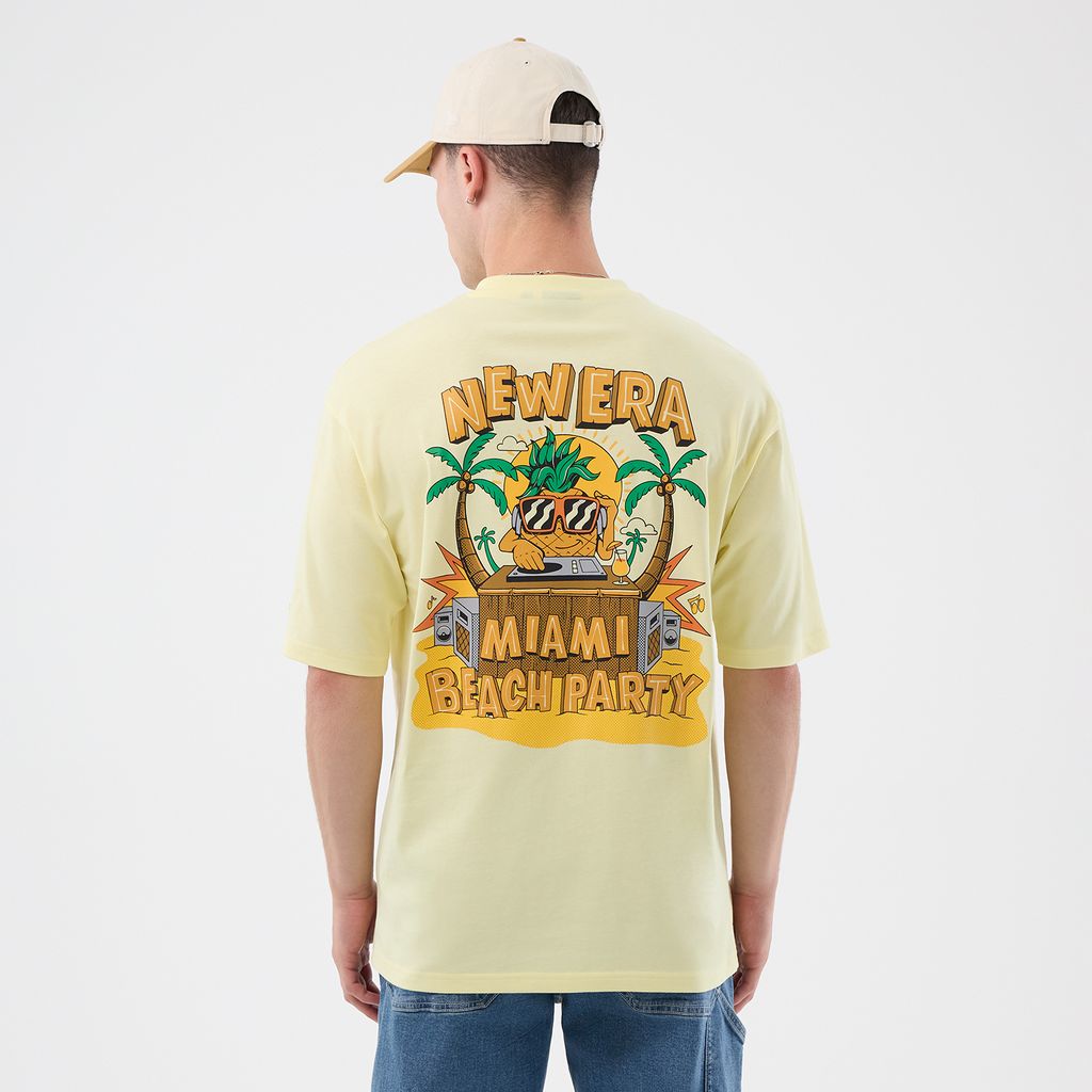 New Era Fun Beach Party Graphic Pastel Yellow Oversized póló