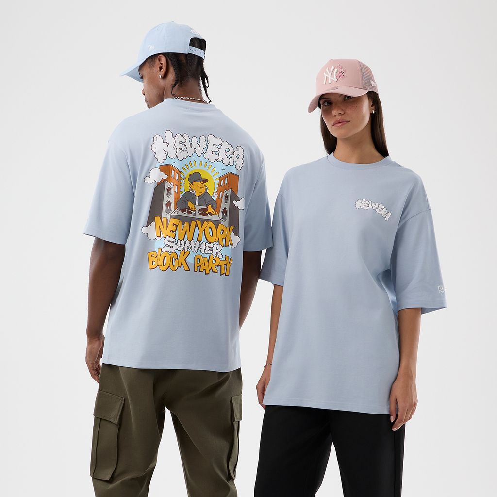 New Era Fun Block Party Graphic Pastel Blue Oversized póló