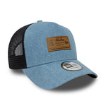 New Era Leather Patch Denim Navy 9FORTY A-Frame Trucker sapka