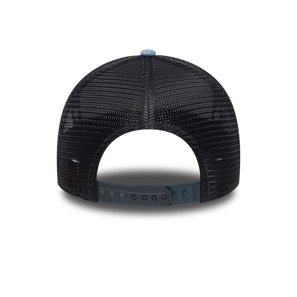 New Era Leather Patch Denim Navy 9FORTY A-Frame Trucker sapka