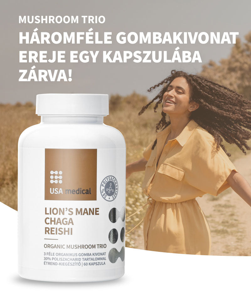 UsaMedical Gomba-trió kapszula – Reishi, Chaga és Lion’s Mane 60 db