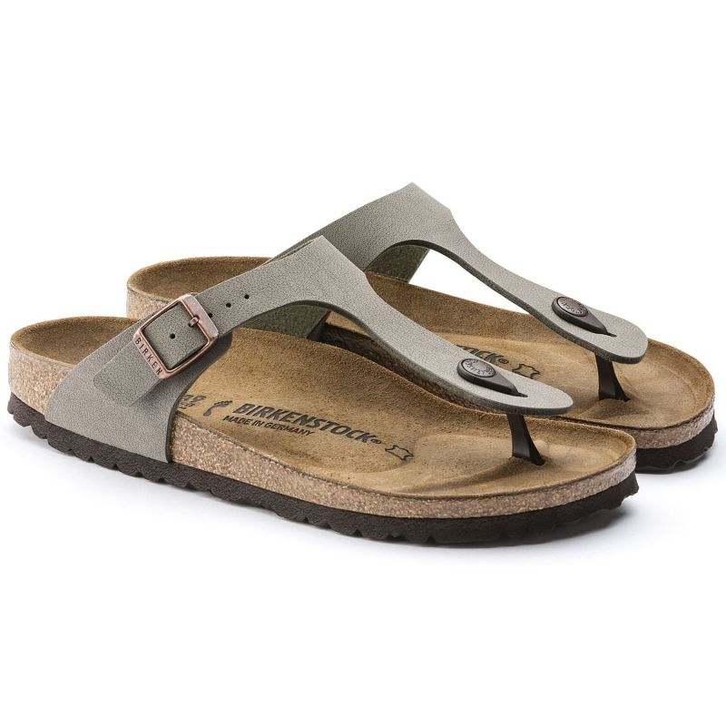 Birkenstock Women's gray-beige Gizeh Birko-Flor Nubuck Stone regular wide (43391) Papucs - Sportmania.hu
