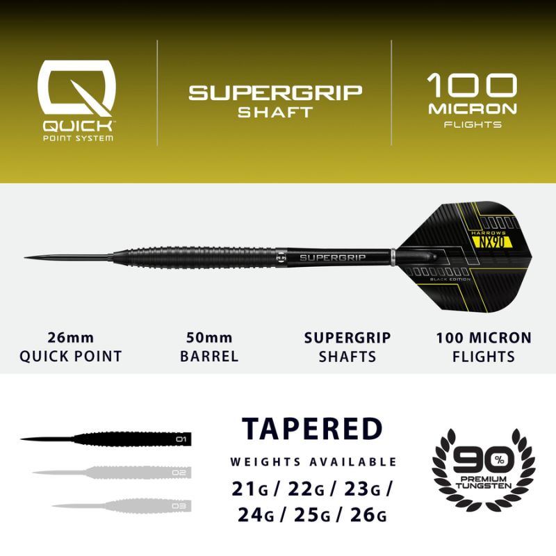 Harrows NX-90 Edition QP darts 90% steeltip fekete NX-90BlackEditionQP