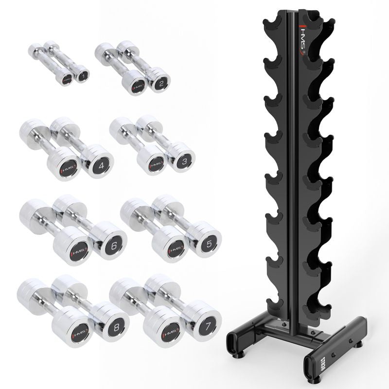 HMS CHD DUMBBELL SET 2 x 1 - 8 KG (72 KG) + STR36 RACK 17-62-143