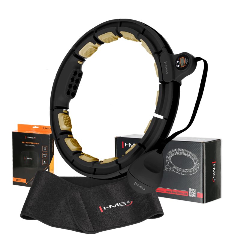HMS Magnetic Hula Hoop Set Black/Gold HHM13 with Counter + Slimming Belt BR163 Black derékszorító öv, arany