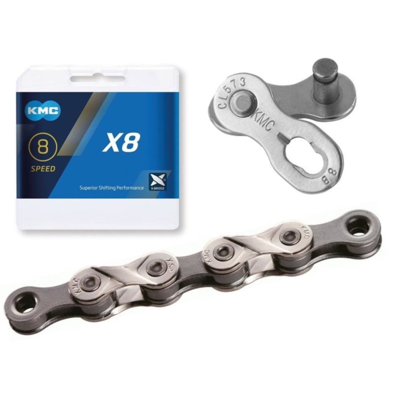 KMC Chain X8 114 Links Silver Box szürke kerékpár alkatrész