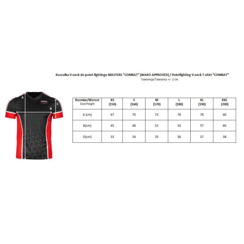 MASTERS FIGHT EQUIPMENT V-neck point-fighting MASTERS "COMBAT" (WAKO APPROVED) póló 04333-M