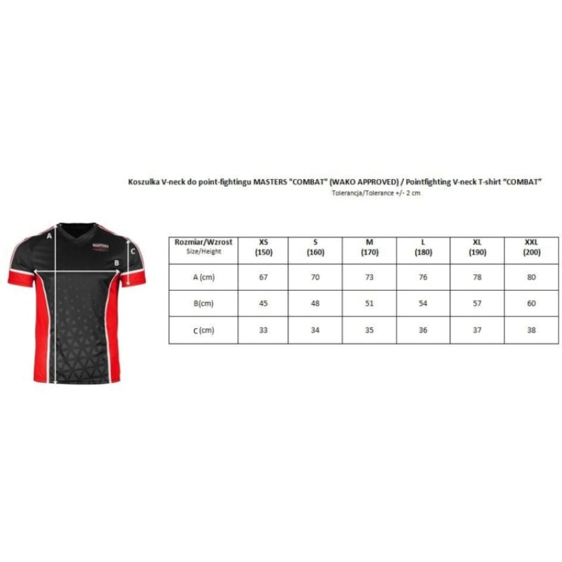 MASTERS FIGHT EQUIPMENT V-neck point-fighting MASTERS "COMBAT" (WAKO APPROVED) póló 04333-M