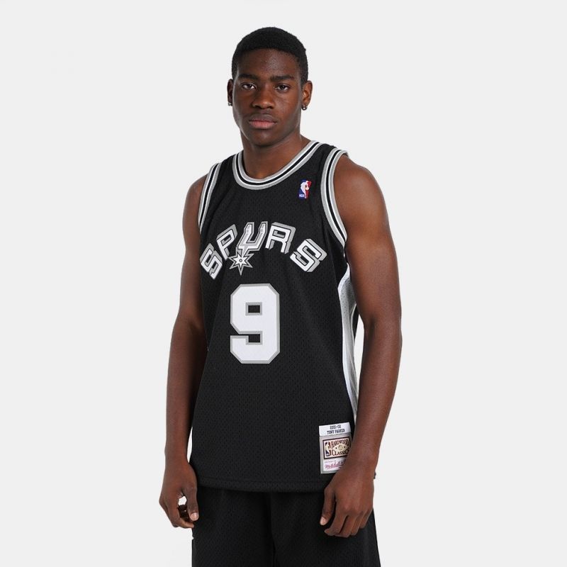 Mitchell &amp; Ness San Antonio Spurs NBA Swingman Jersey Spurs 2001 Tony Parker M SMJYLG19018-SASBLCK01TPA