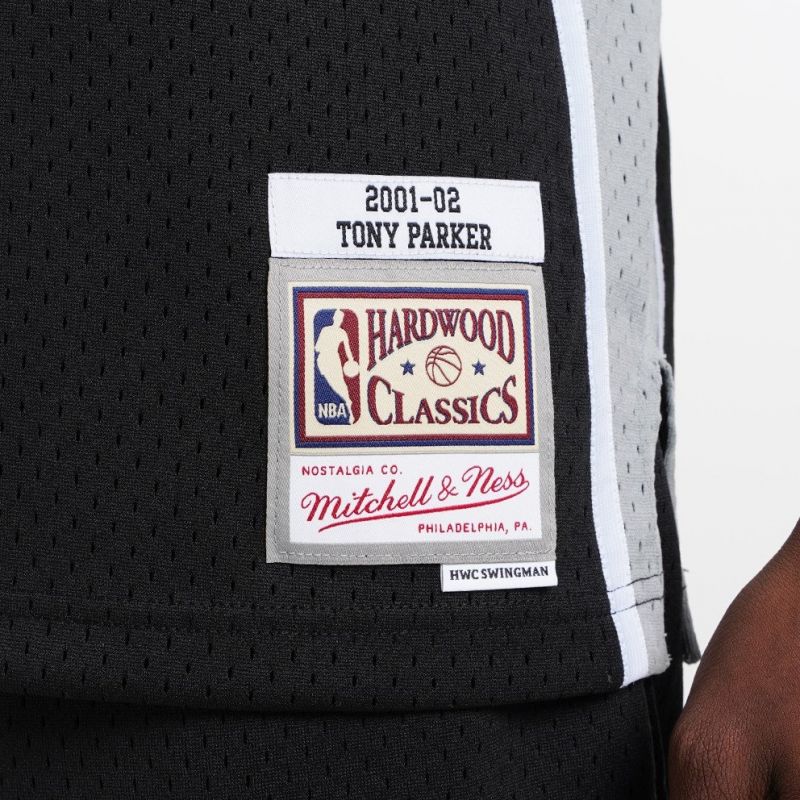 Mitchell &amp; Ness San Antonio Spurs NBA Swingman Jersey Spurs 2001 Tony Parker M SMJYLG19018-SASBLCK01TPA