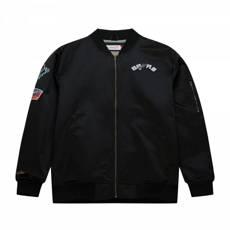Mitchell &amp; Ness Lightweight Satin Bomber San Antonio Spurs M Jacket Sjkt6599-sasyypppblck