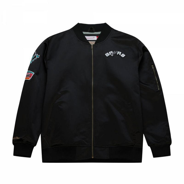 Mitchell &amp; Ness Lightweight Satin Bomber San Antonio Spurs M Jacket Sjkt6599-sasyypppblck
