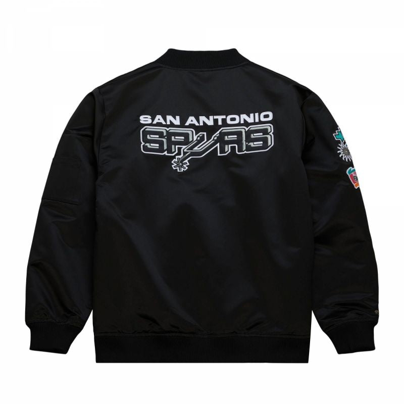 Mitchell &amp; Ness Lightweight Satin Bomber San Antonio Spurs M Jacket Sjkt6599-sasyypppblck