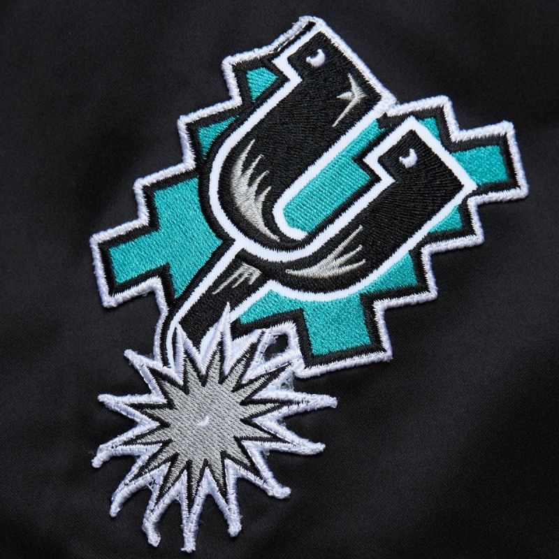 Mitchell &amp; Ness Lightweight Satin Bomber San Antonio Spurs M Jacket Sjkt6599-sasyypppblck