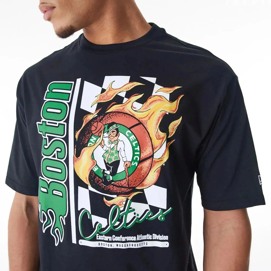 New Era Boston Celtics NBA Flame Print Black Oversized póló - Sportmania.hu