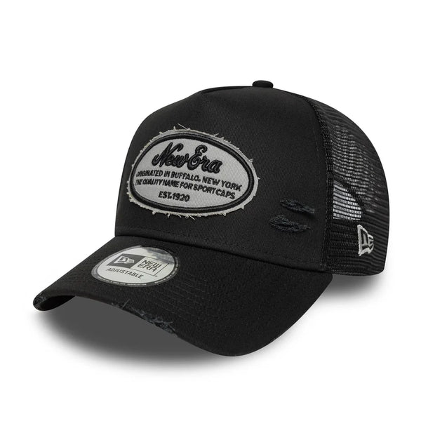 New Era Distressed Oval Patch Black 9FORTY A-Frame Trucker sapka