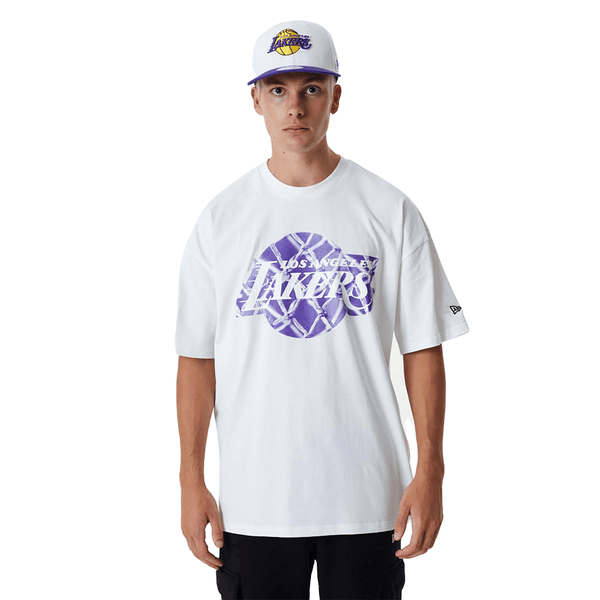 LA Lakers NBA Infill Logo White Oversized T-Shirt