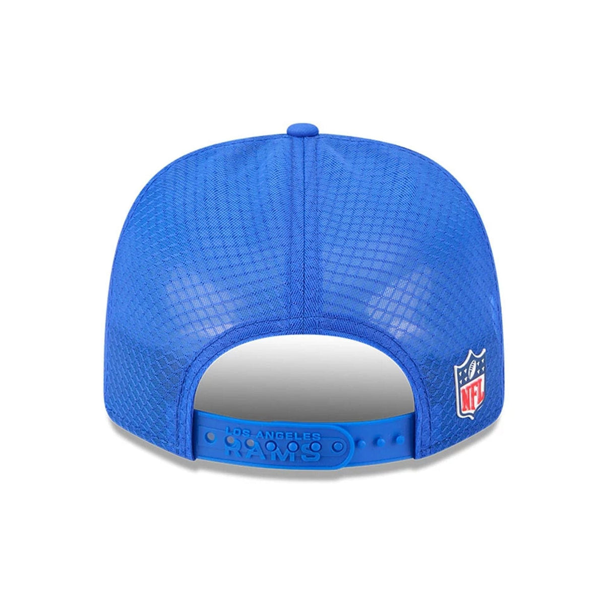 New Era LA Rams NFL Sideline 2025 Bright Blue 9SEVENTY Trucker Stretch Snap - baseball sapka