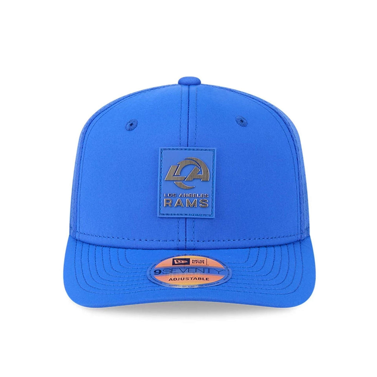 New Era LA Rams NFL Sideline 2025 Bright Blue 9SEVENTY Trucker Stretch Snap - baseball sapka
