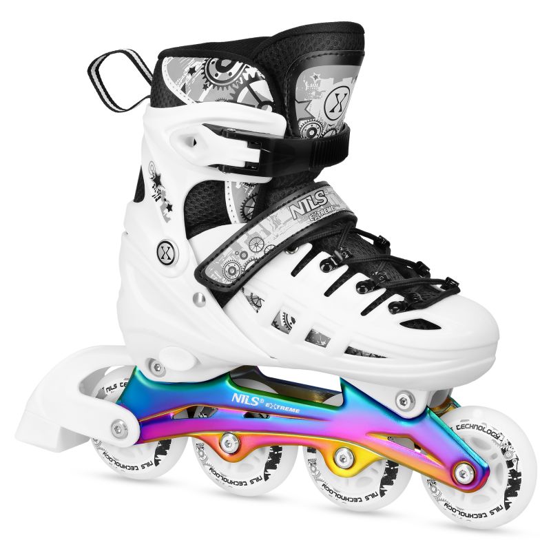 Nils Extreme 4in1 LED ROLLER SKATES WITH RAINBOW HOCKEY BLADE SIZE M (35-38) fehér görkorcsolya