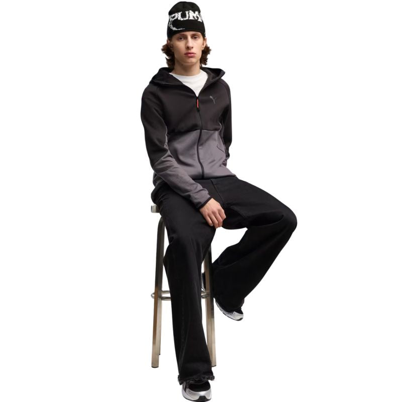 Puma Men’s Tech Slim Elevated black-grey hoodie 693951 férfi kapucnis pulóver, szürke