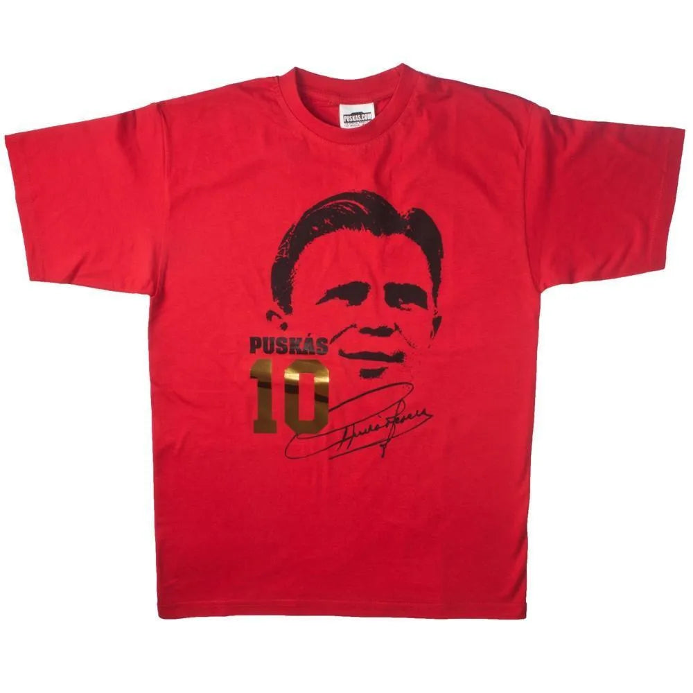 Puskas.com Puskás Ferenc Gyerek Póló - Piros Pamut