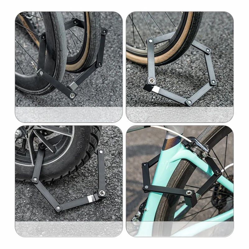Rockbros 32140003001 foldable bicycle lock with key and handle, 88cm - fekete