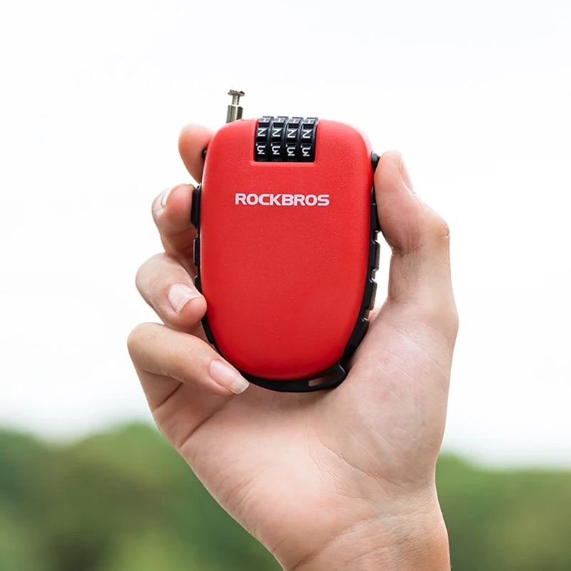 Rockbros 32420981001 bicycle lock with retractable cable - red piros 304004-163810