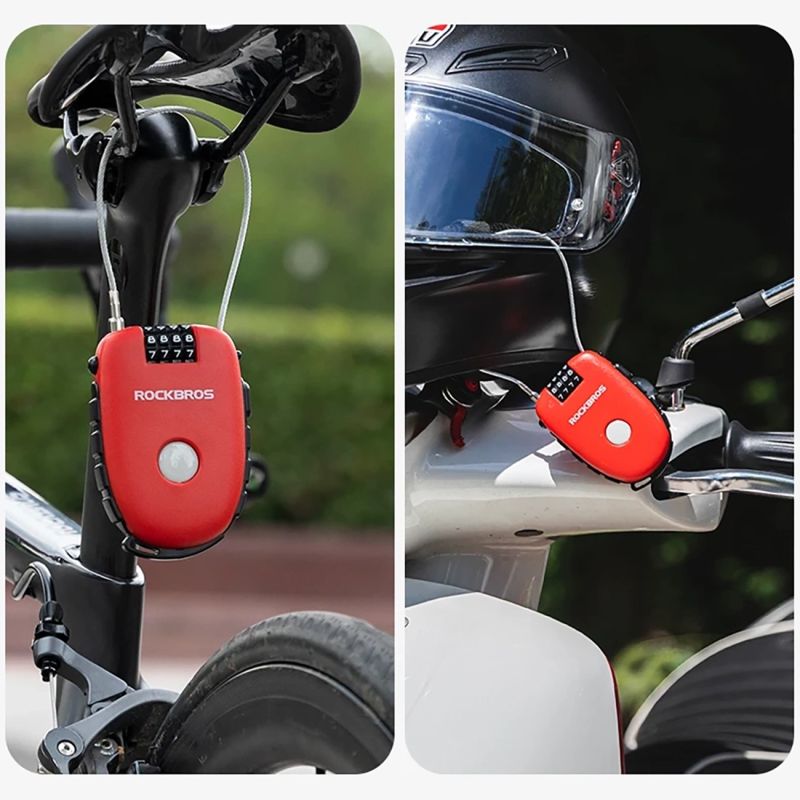 Rockbros 32420981001 bicycle lock with retractable cable - red piros 304004-163810