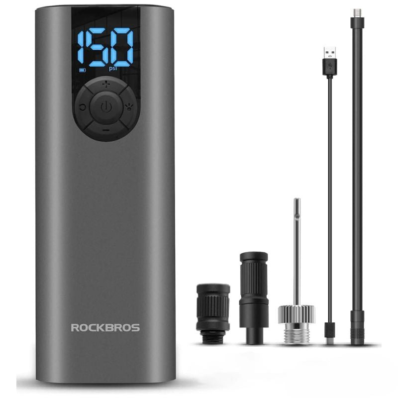 Rockbros 42720001001 Electric Bike Pump with LED Display + USB-C - USB-A Cable - Black fekete pumpa