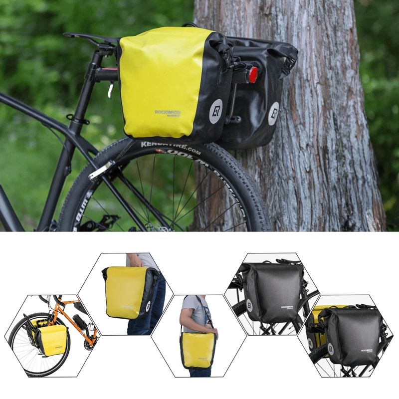 Rockbros AS-003-1Y waterproof bicycle bag with shoulder strap, front/rear mounting, 10-14l - sárga