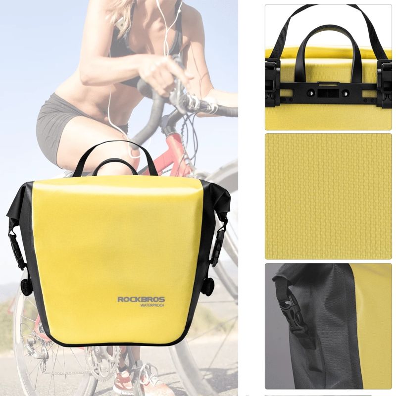 Rockbros AS-003-1Y waterproof bicycle bag with shoulder strap, front/rear mounting, 10-14l - sárga