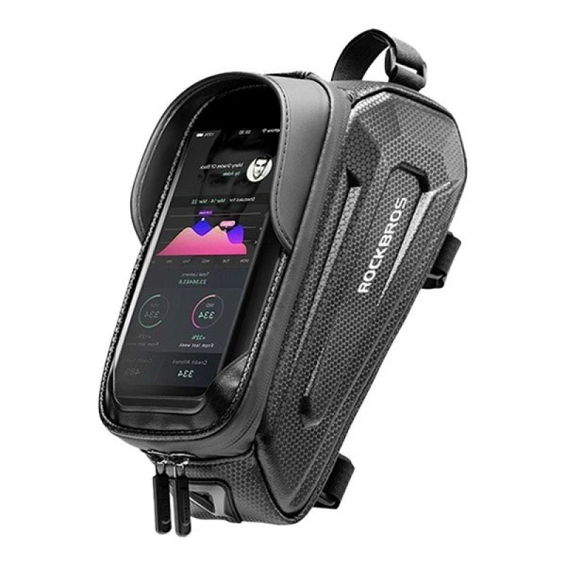 Rockbros B68-1 frame-mounted bicycle bag with phone pocket, 1.7l, fekete