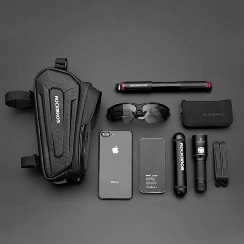 Rockbros B68-1 frame-mounted bicycle bag with phone pocket, 1.7l, fekete
