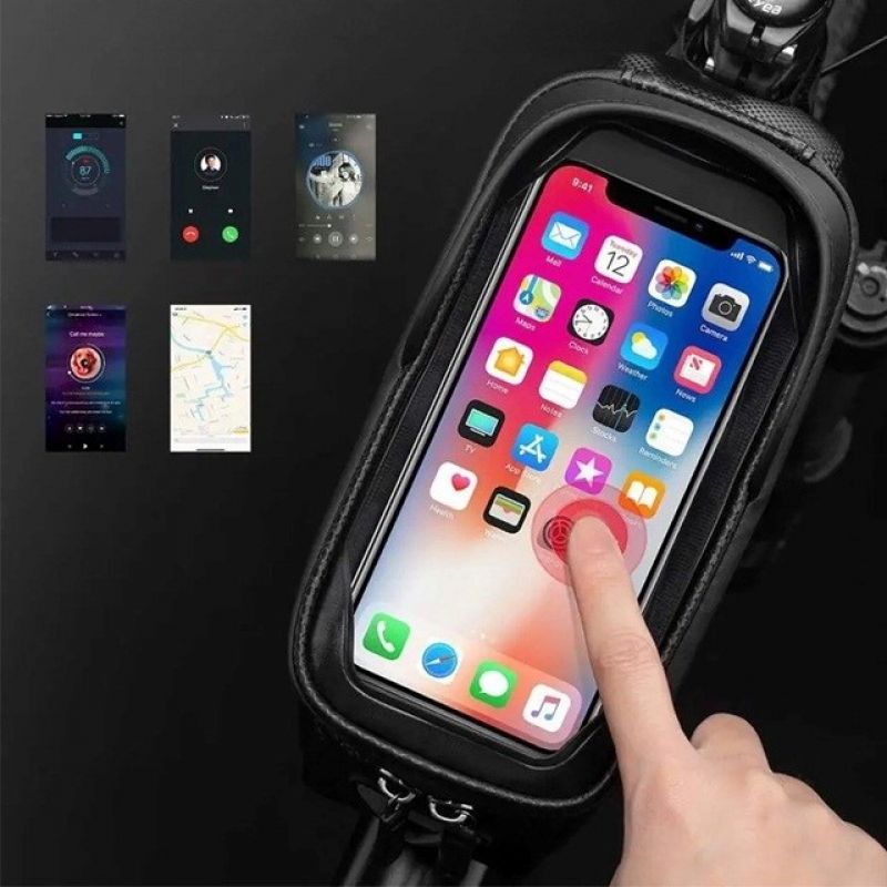 Rockbros B68-1 frame-mounted bicycle bag with phone pocket, 1.7l, fekete