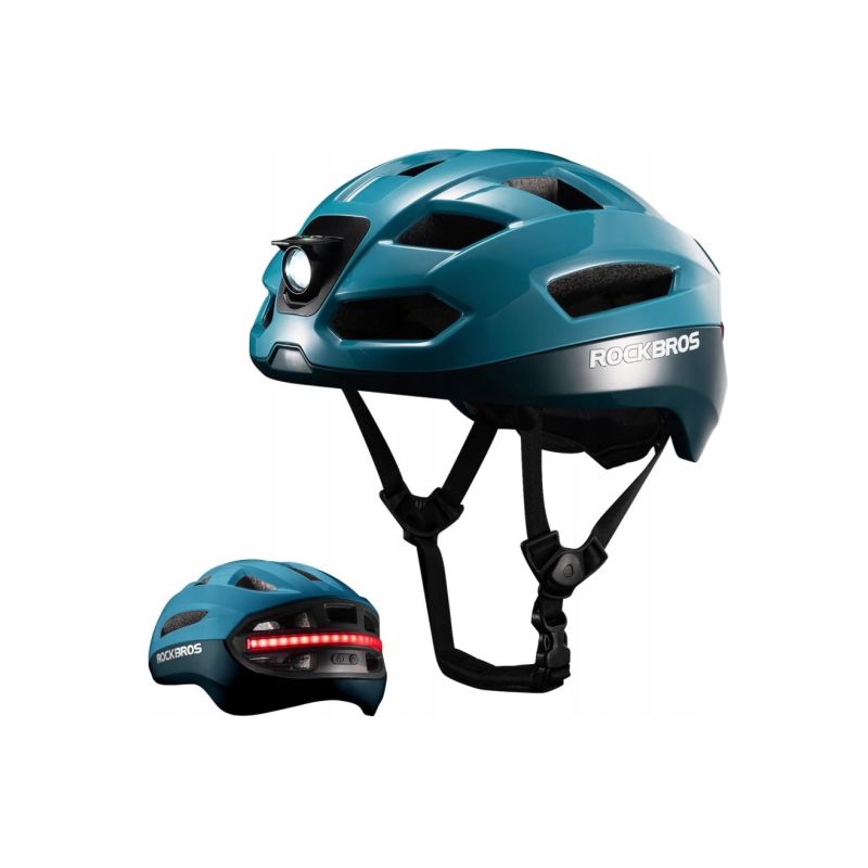 Rockbros bicycle helmet with lights kék sisak