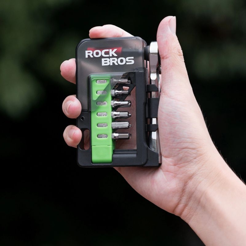 Rockbros Bike Tool Set with Mini Ratchet and Bits - Translucent Green zöld készlet