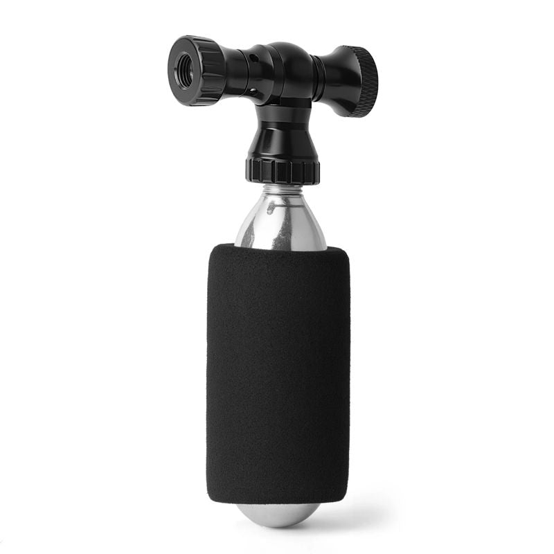 Rockbros CO₂ pump, aluminum alloy valve head, cartridge-free, Presta/Schrader compatible - black fekete pumpa